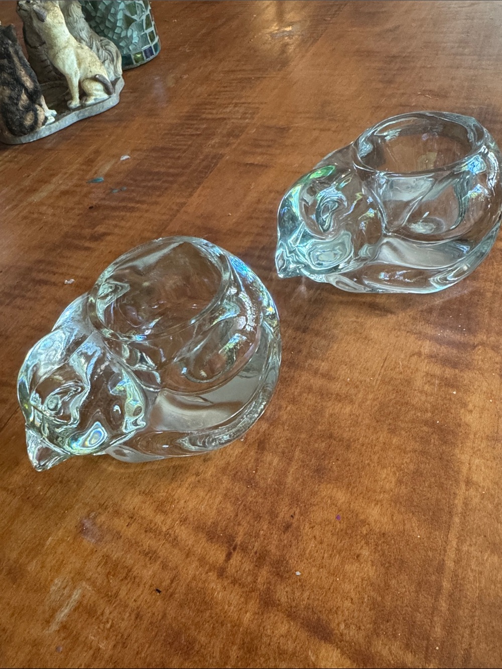 Avon Clear Glass Cat Candle Holders - Transparent